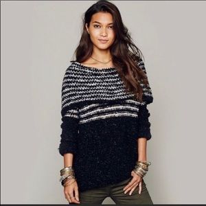 Free People Engineer Striped Cowl Neck Sweater LG